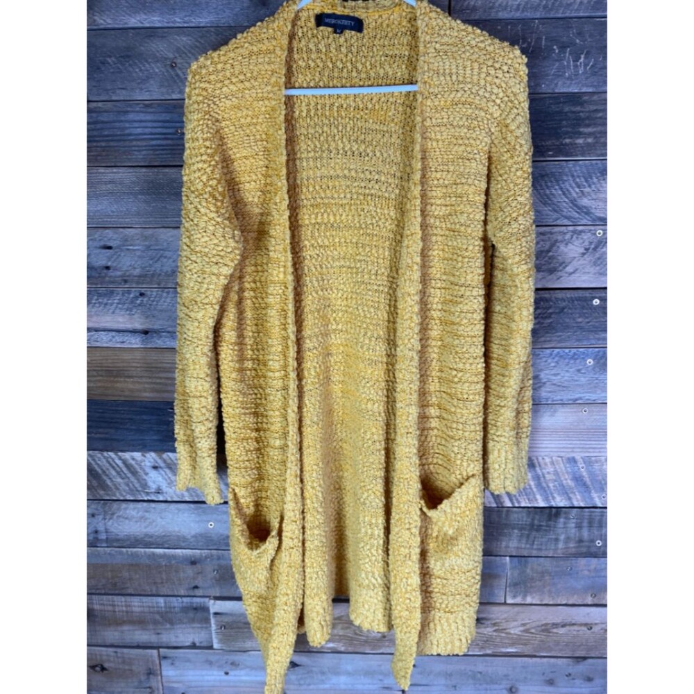 MEROKEETY Women's Yellow M Popcorn Knit Open Front Cardigan Sweater